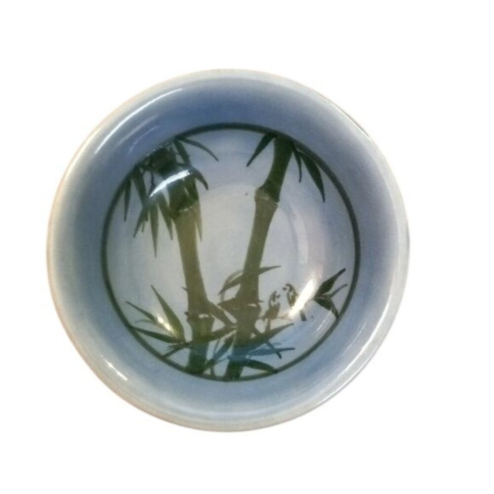 Siam Celadon Bamboo Design Ceramic Sauce Dipping Bowl Wood Ash Glaze Handmade